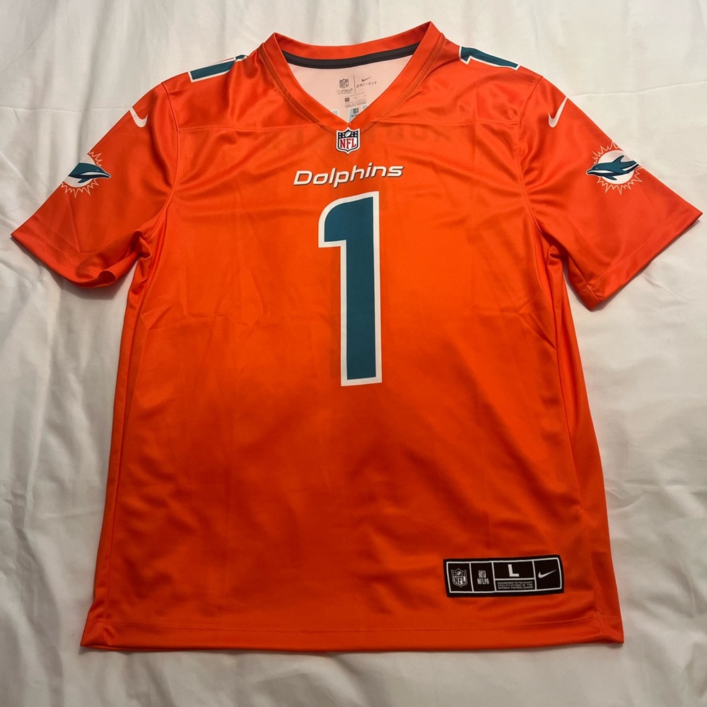 Tua Tagovailoa Men’s Nike Miami Dolphins Orange Jersey in Large